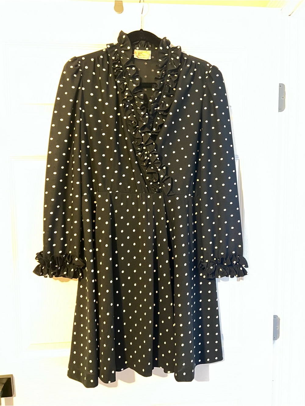 Vintage 70s Fit Flare Ruffles Polka Dot dress